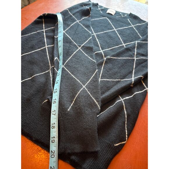 Madeleine Thompson 100% Cashmere Diamond Plaid Sweater M Black EUC - Picture 4 of 7